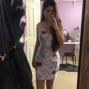 white strappy rose print dress
